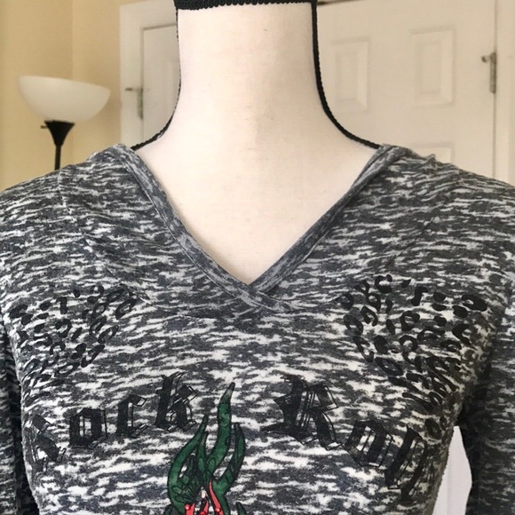 LIA LEE EMBELLISHED ROCK & ROLL HOODIE TOP - Picture 3 of 5